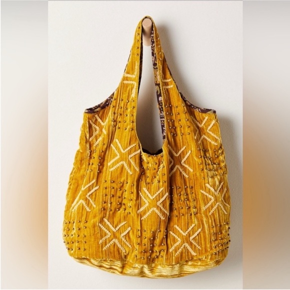NWT Free People Vienna Velvet Bag Sun Yellow Embelished - Picture 1 of 8